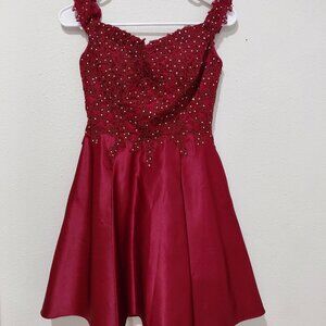 May Queen Couture Dress Short Vintage Formal Size 4 Wine Burgundy Jewel Flaw